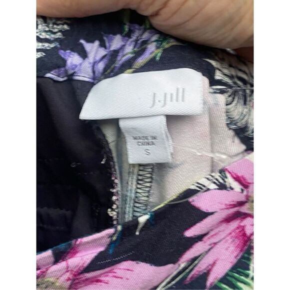 J.Jill Women’s Tropical Floral Cropped Pants Sz Small Pull-On Wide Leg Black Mul - Picture 4 of 4